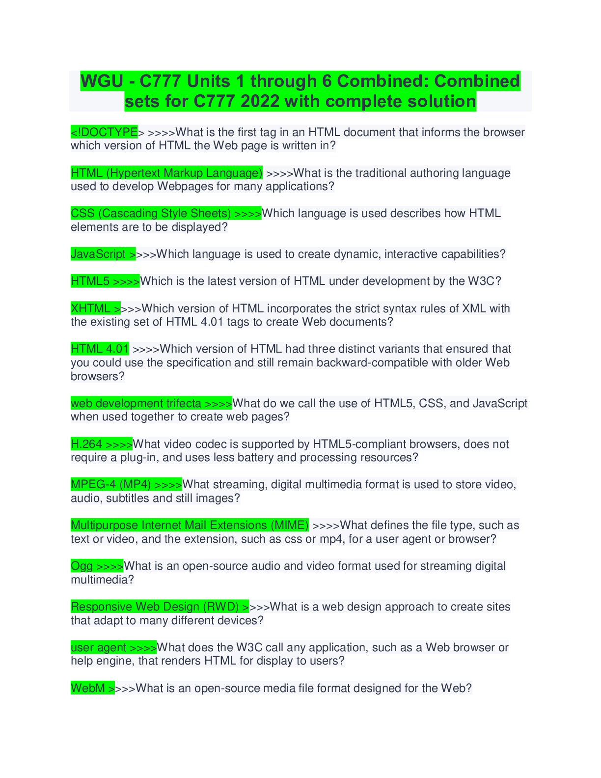 Preview image for WGU - C777 Units 1 through 6 Combined: Combined sets for C777 2022 with complete solution